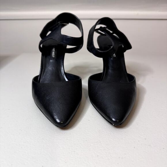 Nine West Black Leather Pointy Toe Pumps W/ Ankle Strap Women's 8.5 - Picture 4 of 8